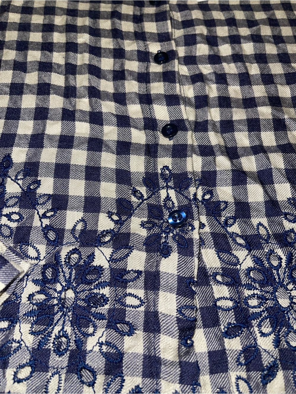 Zara Blue and White Gingham Button-Down Top with Floral Cutwork - Picture 5 of 5